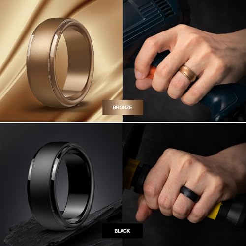 Image of Egnaro Men's Silicone Wedding Rings: Classic Black Step Edge Rubber band 10mm Wide 2.5mm Thick- Hypoallergenic for Gym /Outdoor /Gift(1 /4 /7 Variety Pack with Half Size)
