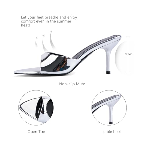 Image of QIV Leopard Kitten Heels Pointed Toe Mule Heels for Women Open Toe Kitten Heel for Party Dressy Wedding