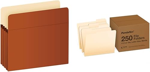 Pendaflex Bolsillos expandibles para archivos, tamaño carta, cuerda roja, expansión de 3.5 pulgadas, 25 por caja y carpetas de archivos, tamaño