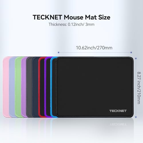 Image of TECKNET Mouse Pad 270 x 210 x 3 mm with Anti-fray Stitchin, Waterproof Surface & Non-Slip Rubber Base with Stitched Edges Gaming Mouse Mat for Laptop,Compatible with Laser and Optical Mice - LT.Blue