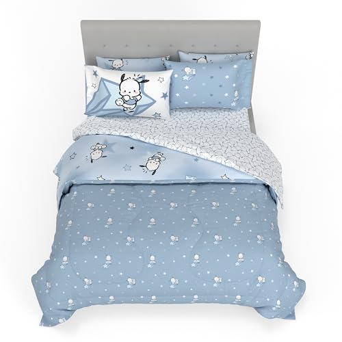 Image of Sanrio Pochacco Bedding 7 Piece Super Soft Cozy Reversible Comforter and Sheet Set with Sham, Full, (Officially Licensed Product) By Franco