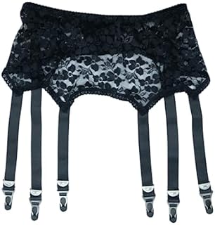 Alacki Floral Hollow Lace Garter for Women 6 Straps Suspender Belt Plus Size Lingerie Nightwear