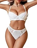Avidlove Women Lingerie with Push Up Bra Sexy Lace Panty Sets 2 Piece Lace Teddy Lingerie White Bralette