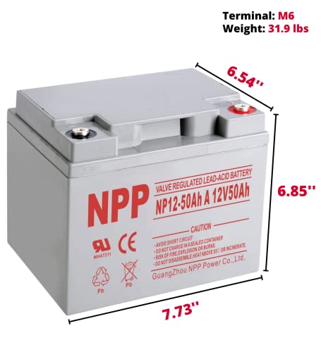 Npp Np12-50Ah 12V 50Ah 12 Volt Rechargeable Sla Sealed Lead Acid Battery For Scooter Wheelchair With Button Style Terminals #TOP1