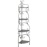 SAFAVIEH Outdoor Collection Turuca Black Rust Wrought Iron 4-Tier Corner Shelf (Fully Assembled)