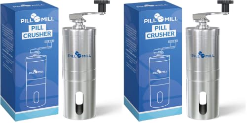 Image of Pill Mill Pill Crusher - Crushes Multiple Tablets to a Fine Powder - Metal Pill Grinder - Tablet Pulverizer Suitable for Travel - Great Feeding Tube use and Pets (Pack of 2)