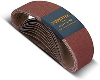 POWERTEC 110090 4 x 24 Inch Sanding Belts | 80 Grit Aluminum Oxide Sanding Belt | Premium Sandpaper For Portable Belt Sander – Pack of 10