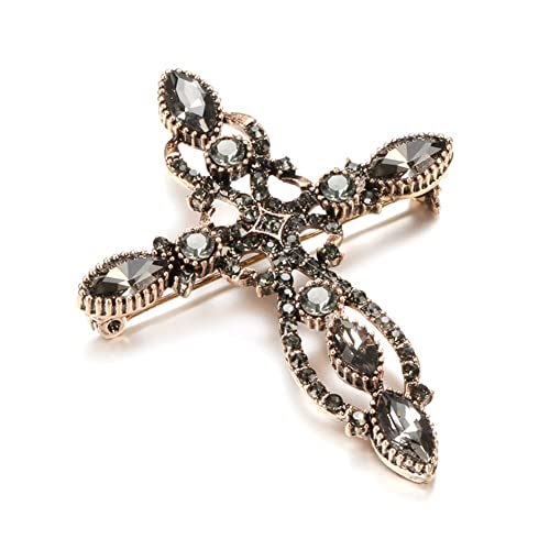Broche croix baroque cristal gris pour sublimer une robe de mariée simple