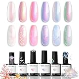 Modelones Vernis à Ongles Semi Permanent 6 Couleurs Rose Blanc Perle Effet Soak Off Vernis Gel Uv Semi Permanent avec Stick Dessine le Cercle pour Printemps Eté