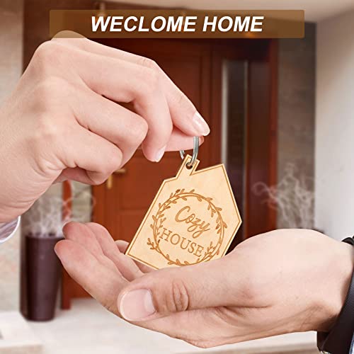 Yinkin 48 Pcs New Home Keychain Bulk Welcome Sweet Home House Real Estate Agent Move in Gifts 6 Styles Wooden Apartment Key Rings with Organza Bag for Client Homeowner Family Buyer Housewarming by Yinkin - Used condition - Image 5