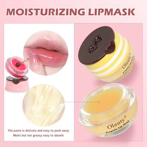 2 Pcs Bee Lip Balm Honey Pot,Galentines & Valentines Day Gifts, Strawberry & Honey Balm Party Favors, Hydrating Prevention Dry Lip Care, Overnight Lip Balm Reduces Lip Lines, Cracked Lips - Thumbnail 5