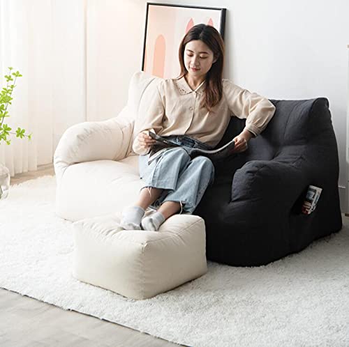 Fbkphss Bean Bag Chair Cover+Footstool Cover (No Beans) Bean Bag Chair Cover Sofa Lazy Sack For Kids, Adults, Couples - Bean Bag Chair,Beige+Light Grey,120 * 60Cm #TOP1
