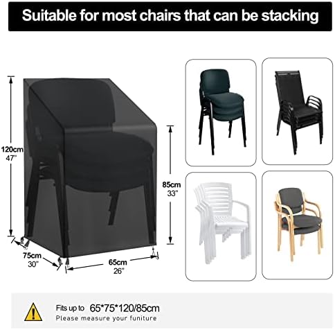 bonna Garden Stacking Chair Covers Waterproof for Outdoor Patio Chair Cover, Windproof,Heavy-duty 500D Oxford Cloth Material Stacking Chairs Cover 65 x 75 x 85 / 120cm (Black)