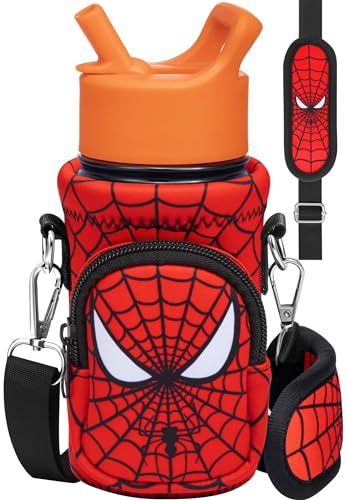 Miss Adola Water Bottle Carrier with Strap - Cute Cartoon Insulated Kids Water Bottle Holder for Boys Girls Red Eyes Neoprene Bottle Bag for 10/12/14/16/18Oz Stainless Glass Bottles Sleeve