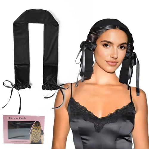 Heatless Hair Curlers Overnight No Heat Hair Curlers to Sleep in Soft Rollers Ribbon Wrap for Long Hair Heatless Curling Scrunchie Overnight Blowout Curlers Sleep Hair Tie for Medium Long (Black)