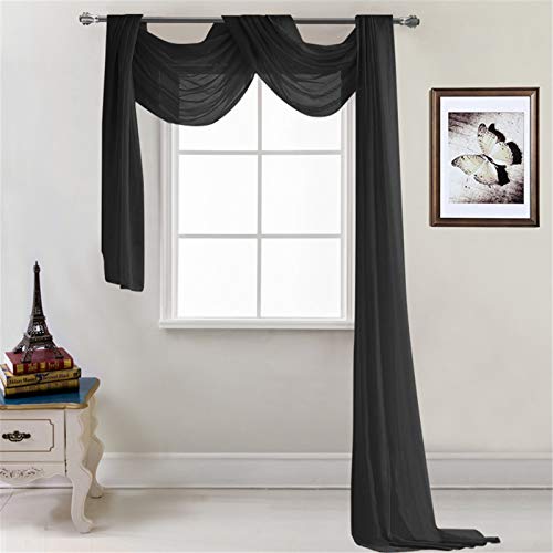SWECOMZE Cortina de gasa transparente – Cortina transversal para cama con dosel / cortinas decorativas para boda, 1 unidad, 548 x 132 cm (negro)