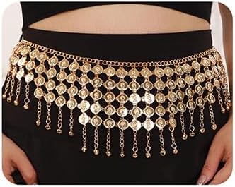 Wiwpar Women Coins Belly Dance Gypsy Hip Scarf Belt Indian style Waist Body Chain Jewelry for Cosplay Halloween Dance Play Party Bar Accessories (Style1)
