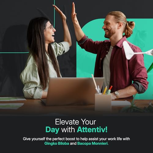 Attentiv Focus+ Formula | Advanced Brain Supplement for Focus, Memory, Energy & Cognitive Clarity | Vitamins D, C, B12, Magnesium, Zinc | Ginkgo Biloba, Bacopa Monnieri, L-Theanine | 60 Capsules - Image 8