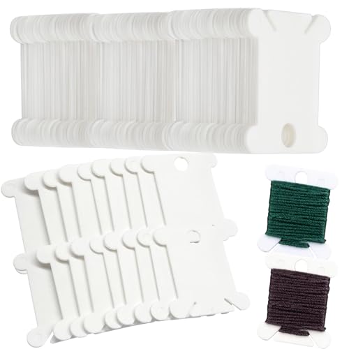 Penbin 200 PCS Embroidery Floss Bobbins Plastic Thread Organizer for Cross Stitch & Sewing, White Sewing Machine Bobbins, Durable & Portable Needlework Storage for Crafters