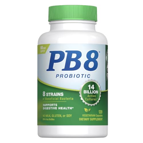 PB8 Probiotic | 14 Billion CFU | 120 Vegetarian Capsules | 8 Strains | for Women and Men | Gluten Milk and Soy Free Supplement