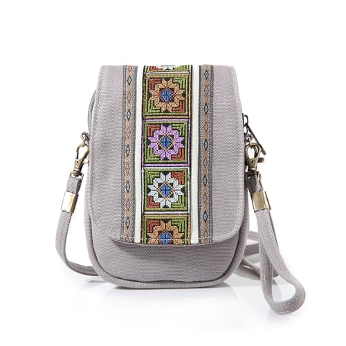 Image of Goodhan Embroidery Canvas Crossbody Bag Cell phone Pouch Coin Purse for Women