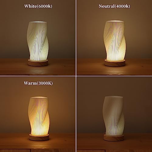 UYKKE Bedside Lamp with Woodbase - Button Control Table Lamp for Bedroom 12 Way Dimmable Nightstand Lamp with PLA Lampshade for Living Room, Kids Room, College Dorm, Office(Built in LED Lights) 2 41puQukLdRL. AC