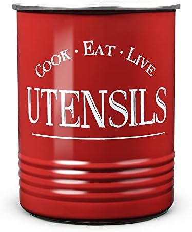 Walford Home Original Kitchen Utensil Holder Crock, Red With Premium Padded Base - Vintage Farmhouse Home Kitchen Decor - Large Kitchen Tool Utensil Storage Caddy Organizer