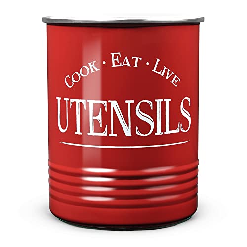 Walford Home Original Kitchen Utensil Holder Crock, Red With Premium Padded Base - Vintage Farmhouse Home Kitchen Decor - Large Kitchen Tool Utensil Storage Caddy Organizer #TOP26