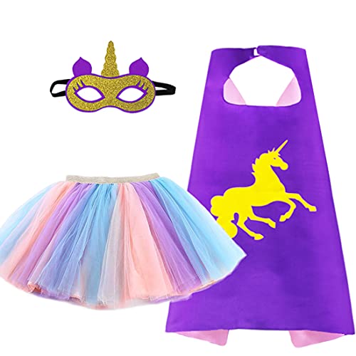 D.Q.Z Superhero Costumes for Girls Toddlers Super Hero-Cape with Rainbow TuTu, Big Sister Gifts for Little Princess Dress Up (Purple)