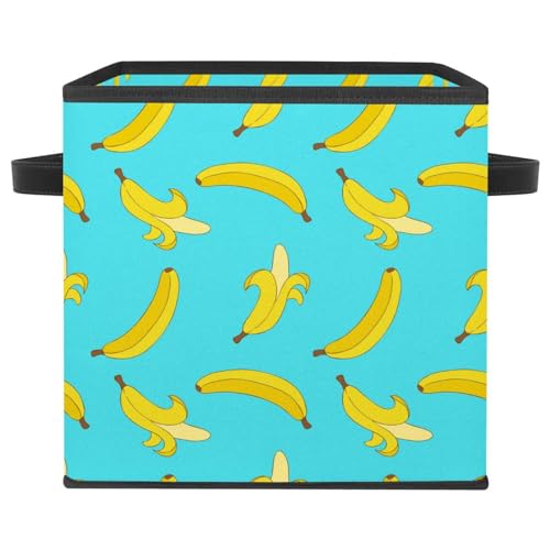 Boîte de rangement pliable cube motif banane en tissu avec poignées