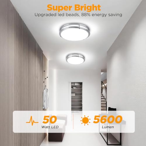 Image of LUTEC 16-Inch Flush Mount Ceiling Light, 2 Pack Dimmable 5CCT (3000K-6500K) LED Ceiling Light, 50W 5600LM Super Bright Energy Efficient Modern Lamp for Bedroom, Hallway, Kitchen-Brushed Nickel
