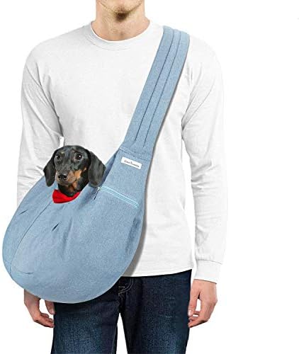 LincaPenneton Stylish Denim Pet Sling Dog Carrier Shoulder Bag Breathable Fabric Adjustable Padded Strap Small Cat Dog Puppy Travel Hands Free up to 11 lbs Light Blue