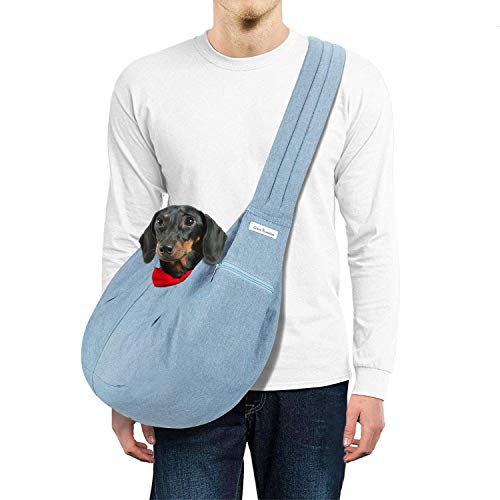 Lincapenneton Stylish Denim Pet Sling Dog Carrier Shoulder Bag Breathable Fabric Adjustable Padded Strap Small Cat Dog Puppy Travel Hands Free Up To 11 Lbs Light Blue #TOP18