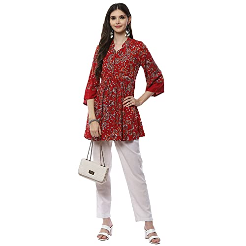 Image of BIBA Women Rayon Regular Fit Flared Printed Kurti
