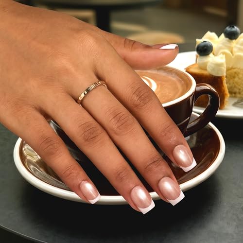 Image of Beetles French Tip Press On Nails 150Pcs Short Square Soft Nail Gel Tips | Gel Painted Cat Eye Brown Fake Nails, 15 Sizes for DIY Manicure Glassy Amber French