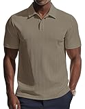 PJ PAUL JONES Polos para hombre de manga corta estilo retro de punto, polos de verano T-shirt, caqui, L