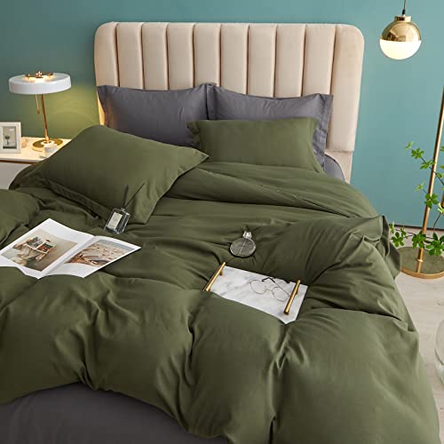 Lifetb Army Green Duvet Cover Queen Size Soft Washed Microfiber 3 Piece Bedding Sets Simple Style Army Green Comforter Cover 1 Queen Duvet Cover With 2 Pillow Shams Solid Color Bedding Collection #TOP2