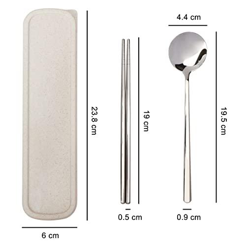 Exzact Chopsticks and Spoon Set in a Case, 18/10 Stainless Steel Cutlery, Durable, Reusable, Portable Travel Camping Lunchbox - Image 2