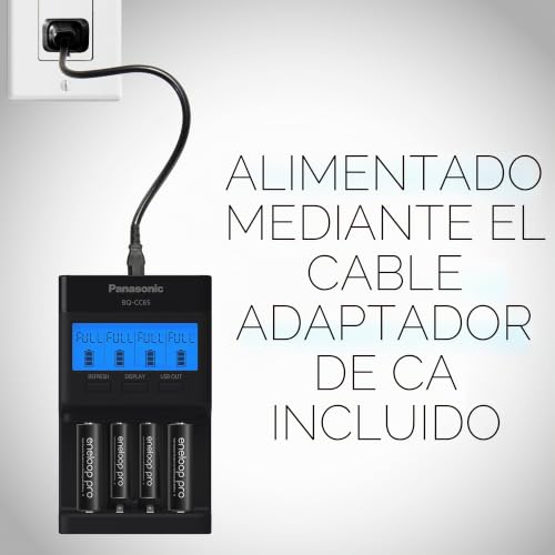 Cargador Panasonic BQ-CC65 de 4 posiciones con panel LCD inteligente y ranuras independientes 6