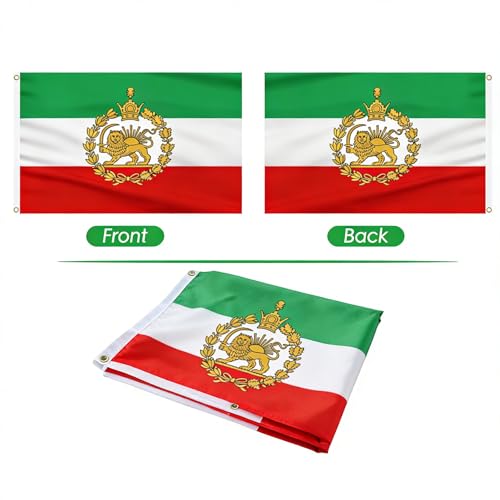 Image of AhfuLife Iran Old Historic Flag 3x5 Ft with Lion Sun, 1 Pc Large Former Iranian Flags for Outside - Double Side with 2 Brass Eyelets for Party Decorations Bar Garden Street Decoration Indoor Outdoor