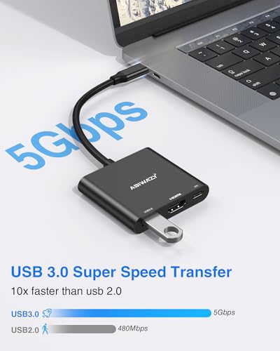 Image of USB C to HDMI Adapter, 4K HDMI to USB-C Multiport Hub Adapter with 100W PD & USBA 3.0 Port, Type C Digital AV Converter for iPad Pro, MacBook Pro /Air, iPhone 15 /16, Switch, TV, Monitor and More(Black)