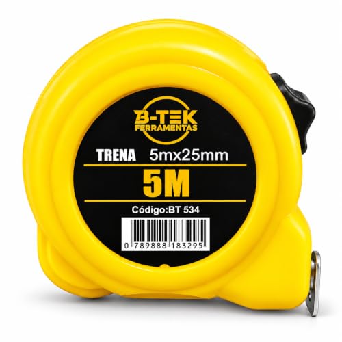 Trena Métrica B-TEK 5 Metros x 25mm BT 534 com Trava | Fita de Medição 5m/16 Pés para Obras, Reformas, Construção e Uso Geral
