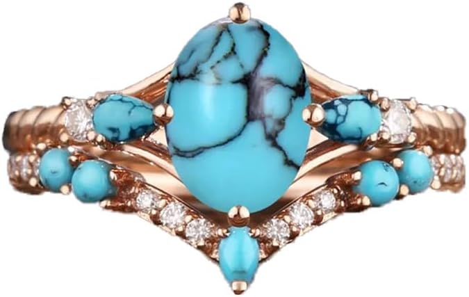 Turquoise Engagement Ring for Women 1CT Unique Engagement Ring S925/10K/14K/18K Stackable Ring Bridal Set Oval Turquoise Ring Promise Rings Gifts For Her Size 3-13