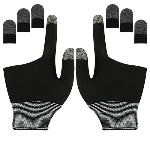 8 Pcs Thumb Game Gloves with Finger Sleeves, Silver Fibers Breathable Sweatproof Touch Screen Mobile Finger Covers for Daily Entertainment & Professional Game Competitions with All Touchscreen Devices