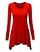 Lock and Love LL WT953 Womens Round Neck Long Sleeve Rib Trapeze Tunic Top L Red