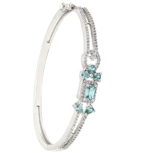 Image of ZENEME Rhodium-Plated American Diamond Studded Flower Patterned Kada Bracelet For Girls and Women