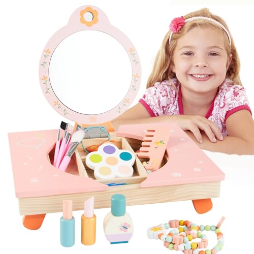 Hawthyhome Kinderschminke Set Holz, Kinderschminke Set Mädchen, Holzschminke Mädchen, Holz Spielzeug, Makeup Set Rollenspiel Spielzeug, Schminke Spielzeug Holz für Kinder ab 3 Jahre alt