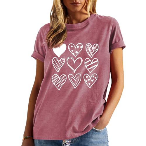 Image of Valentines Shirts for Women Valentine Love Heart Printed Graphic Tshirt Cute Girls Casual Top