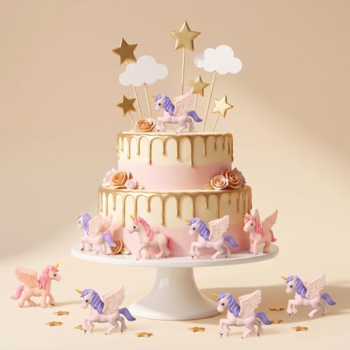 Image of Chunful 48 Pcs Mini Unicorn Figurine Cake Toppers for Birthday Decorations Small Plastic Miniature Flying Horse Figures for Fairy Garden Accessories Moss Landscape Dollhouse DIY Crafts Party Supplies