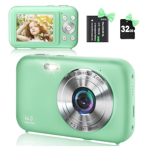 Cámara de Fotos con Tarjeta SD de 32 GB,Cámara Digital HD 1080P 44MP,Cámara Digital Compacta,2.5'' LCD Recargable Camara de Fotos Digital con Zoom 16X Camara Digitales Compacta para Niño,Adulto(Verde)